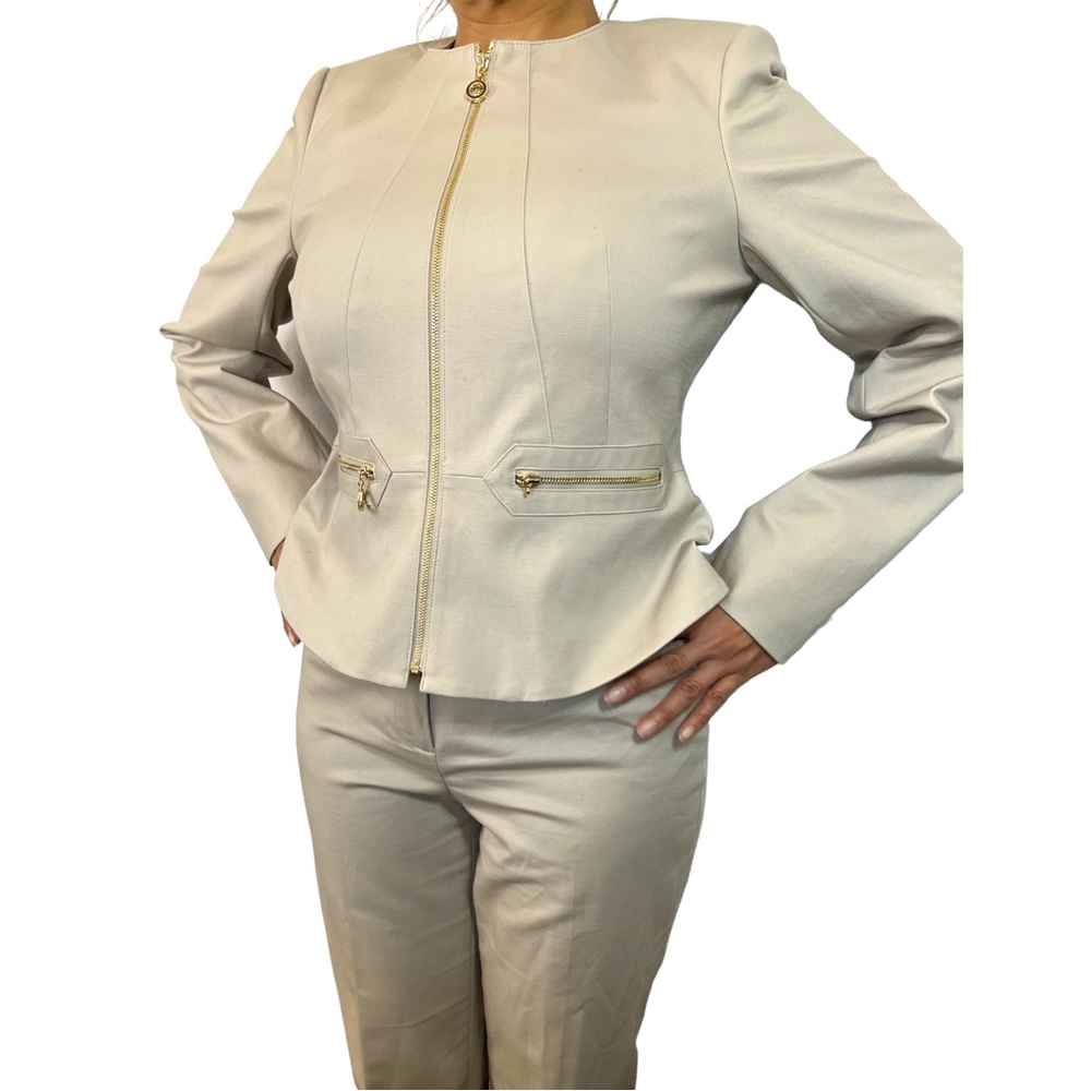 The Limited Two 2 Piece Tan Brown Peplum Suit Jacket Blazer and Trousers Us 10